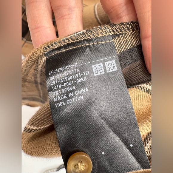 NWOT UNIQLO Midi Soft Flannel Tan Check Long-Sleeve Flare Dress S - Picture 5 of 11